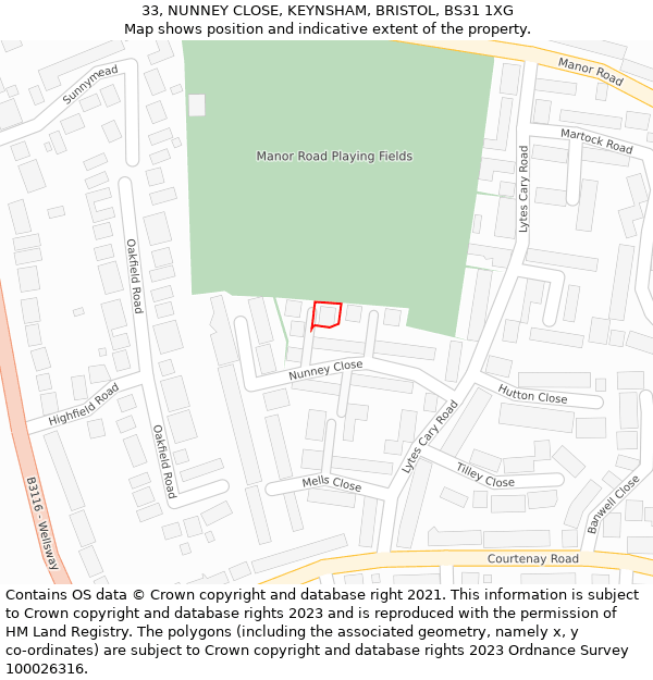 33, NUNNEY CLOSE, KEYNSHAM, BRISTOL, BS31 1XG: Location map and indicative extent of plot