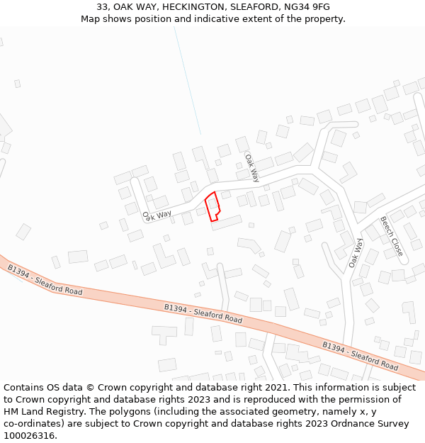 33, OAK WAY, HECKINGTON, SLEAFORD, NG34 9FG: Location map and indicative extent of plot