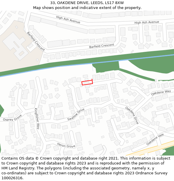 33, OAKDENE DRIVE, LEEDS, LS17 8XW: Location map and indicative extent of plot