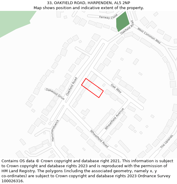 33, OAKFIELD ROAD, HARPENDEN, AL5 2NP: Location map and indicative extent of plot