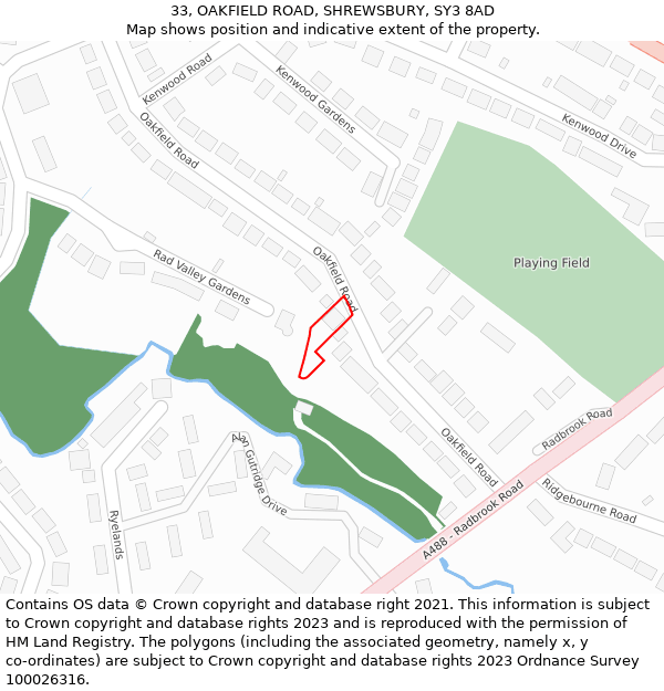 33, OAKFIELD ROAD, SHREWSBURY, SY3 8AD: Location map and indicative extent of plot