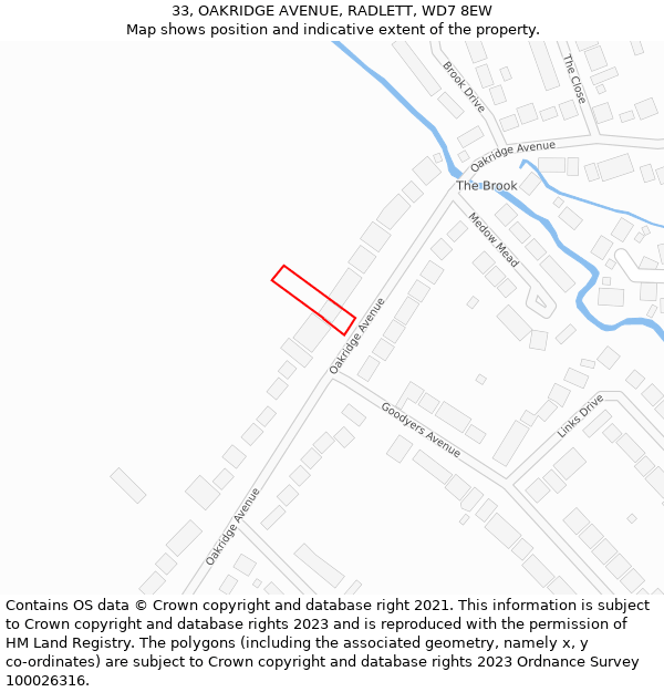 33, OAKRIDGE AVENUE, RADLETT, WD7 8EW: Location map and indicative extent of plot