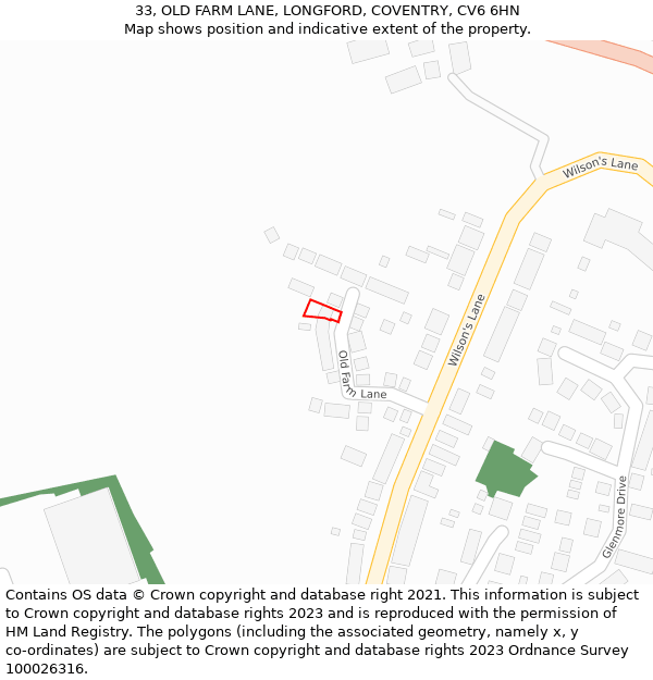 33, OLD FARM LANE, LONGFORD, COVENTRY, CV6 6HN: Location map and indicative extent of plot