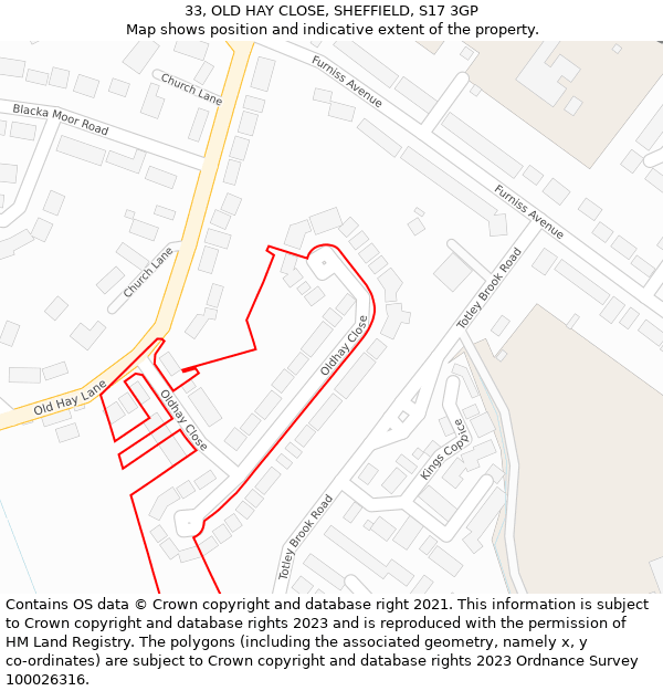 33, OLD HAY CLOSE, SHEFFIELD, S17 3GP: Location map and indicative extent of plot