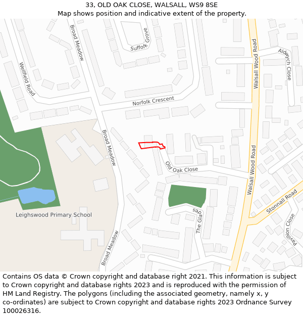 33, OLD OAK CLOSE, WALSALL, WS9 8SE: Location map and indicative extent of plot