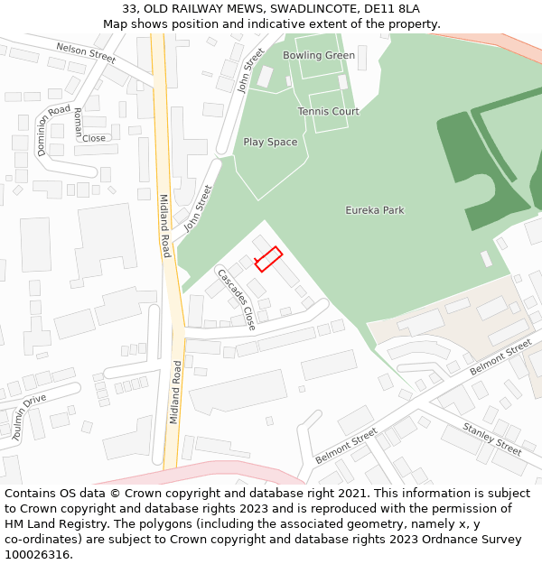 33, OLD RAILWAY MEWS, SWADLINCOTE, DE11 8LA: Location map and indicative extent of plot