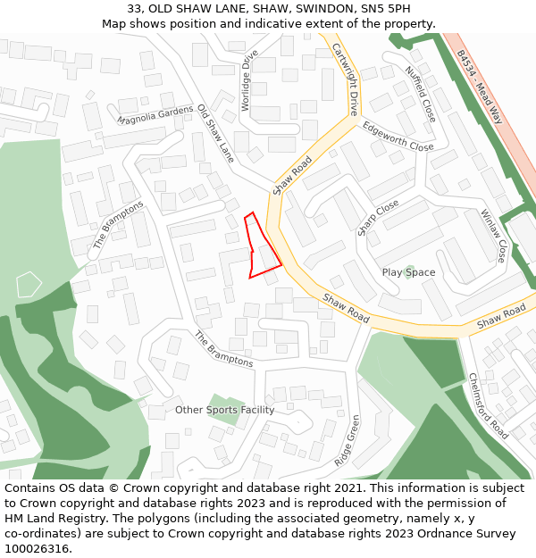 33, OLD SHAW LANE, SHAW, SWINDON, SN5 5PH: Location map and indicative extent of plot