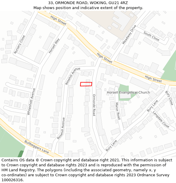 33, ORMONDE ROAD, WOKING, GU21 4RZ: Location map and indicative extent of plot