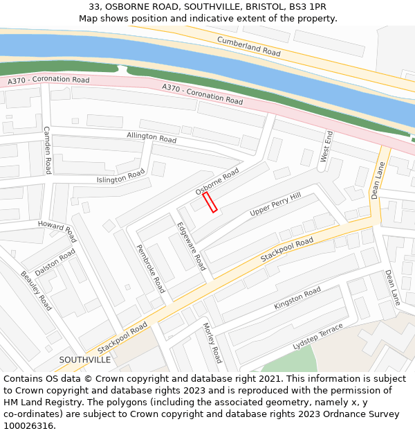 33, OSBORNE ROAD, SOUTHVILLE, BRISTOL, BS3 1PR: Location map and indicative extent of plot