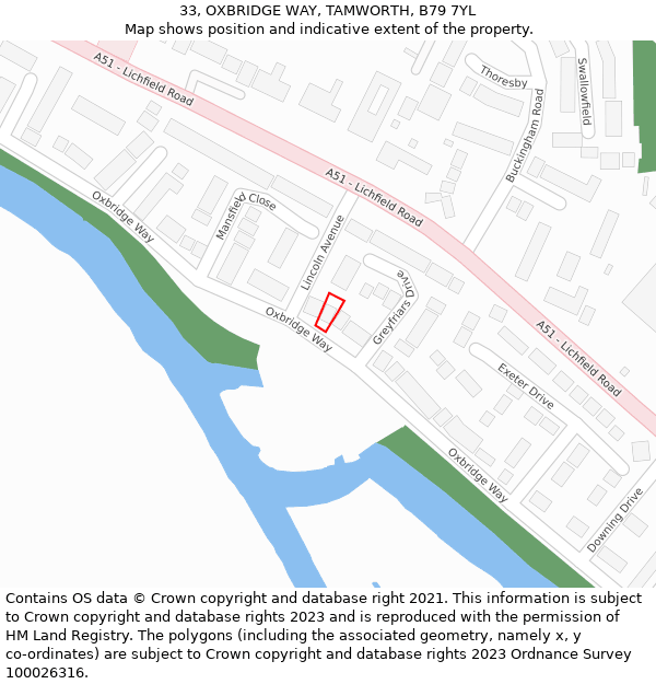 33, OXBRIDGE WAY, TAMWORTH, B79 7YL: Location map and indicative extent of plot