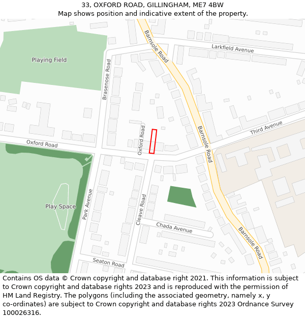 33, OXFORD ROAD, GILLINGHAM, ME7 4BW: Location map and indicative extent of plot