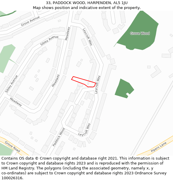 33, PADDOCK WOOD, HARPENDEN, AL5 1JU: Location map and indicative extent of plot