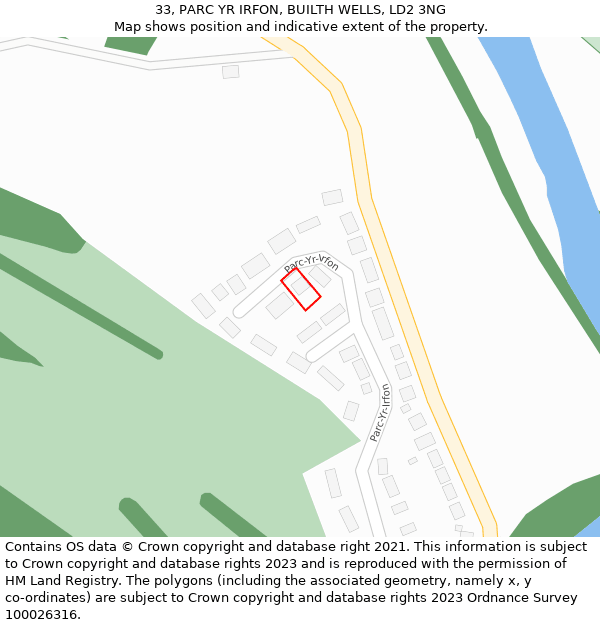 33, PARC YR IRFON, BUILTH WELLS, LD2 3NG: Location map and indicative extent of plot