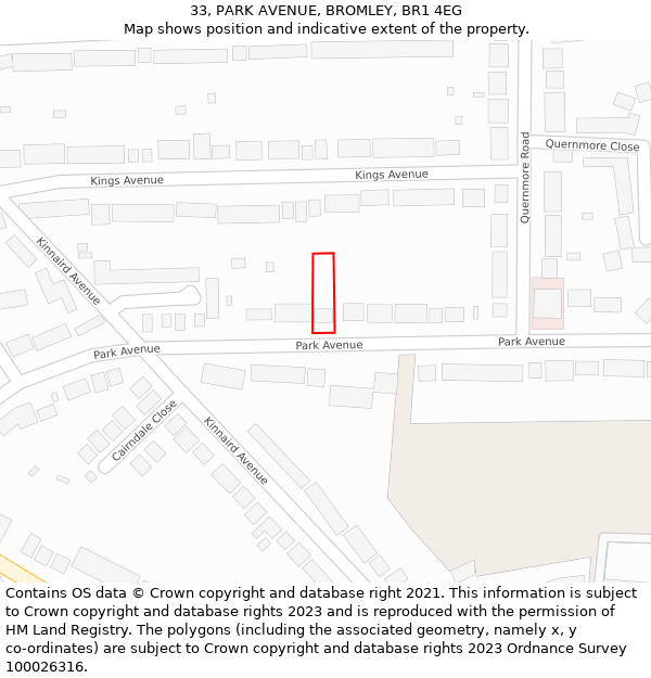 33, PARK AVENUE, BROMLEY, BR1 4EG: Location map and indicative extent of plot