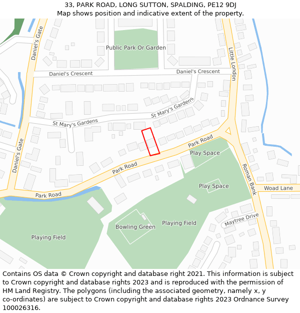 33, PARK ROAD, LONG SUTTON, SPALDING, PE12 9DJ: Location map and indicative extent of plot