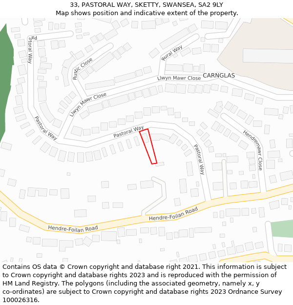 33, PASTORAL WAY, SKETTY, SWANSEA, SA2 9LY: Location map and indicative extent of plot