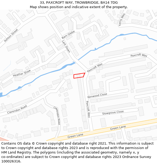 33, PAXCROFT WAY, TROWBRIDGE, BA14 7DG: Location map and indicative extent of plot