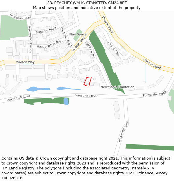 33, PEACHEY WALK, STANSTED, CM24 8EZ: Location map and indicative extent of plot