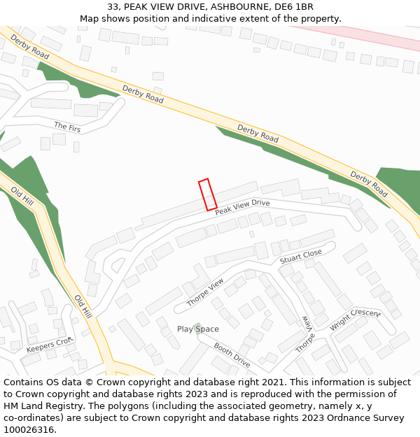 33, PEAK VIEW DRIVE, ASHBOURNE, DE6 1BR: Location map and indicative extent of plot