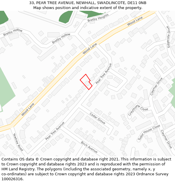 33, PEAR TREE AVENUE, NEWHALL, SWADLINCOTE, DE11 0NB: Location map and indicative extent of plot