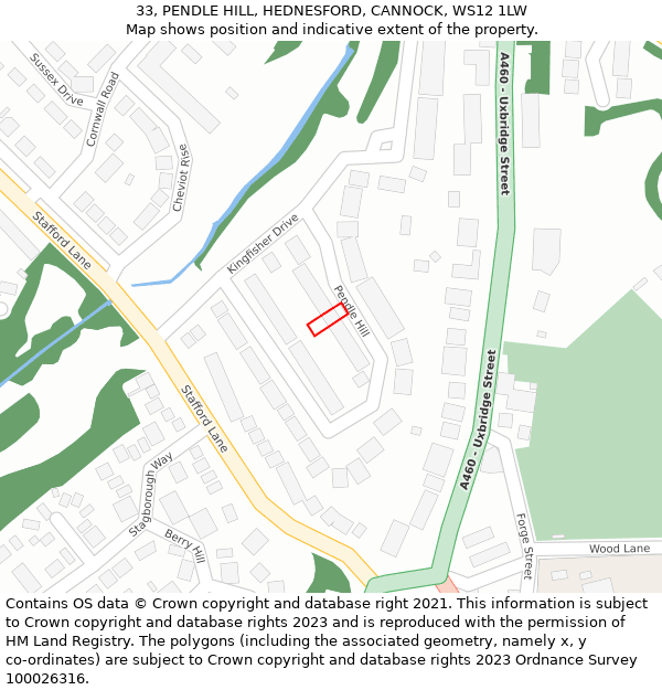 33, PENDLE HILL, HEDNESFORD, CANNOCK, WS12 1LW: Location map and indicative extent of plot