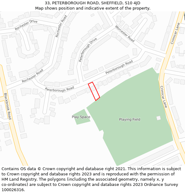 33, PETERBOROUGH ROAD, SHEFFIELD, S10 4JD: Location map and indicative extent of plot