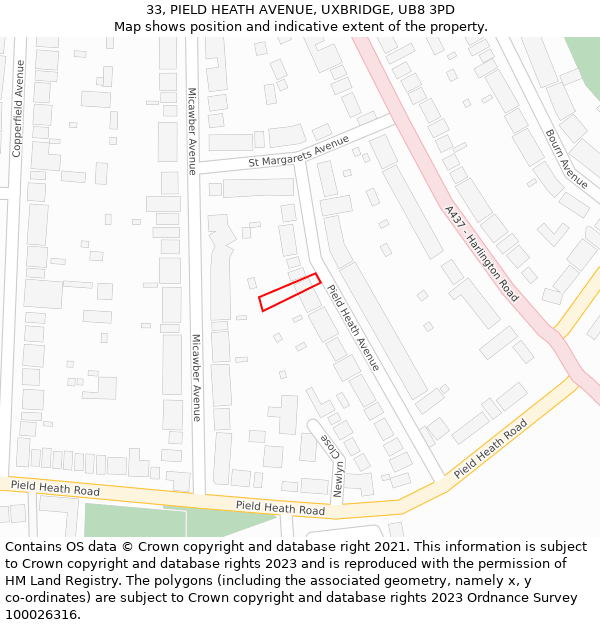 33, PIELD HEATH AVENUE, UXBRIDGE, UB8 3PD: Location map and indicative extent of plot