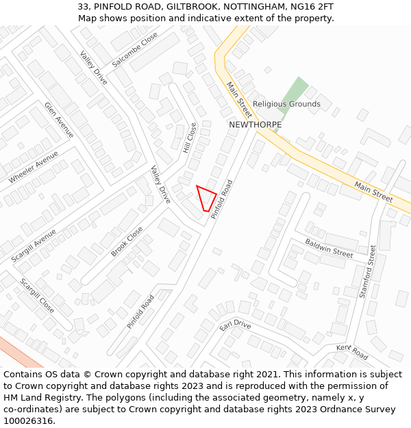 33, PINFOLD ROAD, GILTBROOK, NOTTINGHAM, NG16 2FT: Location map and indicative extent of plot