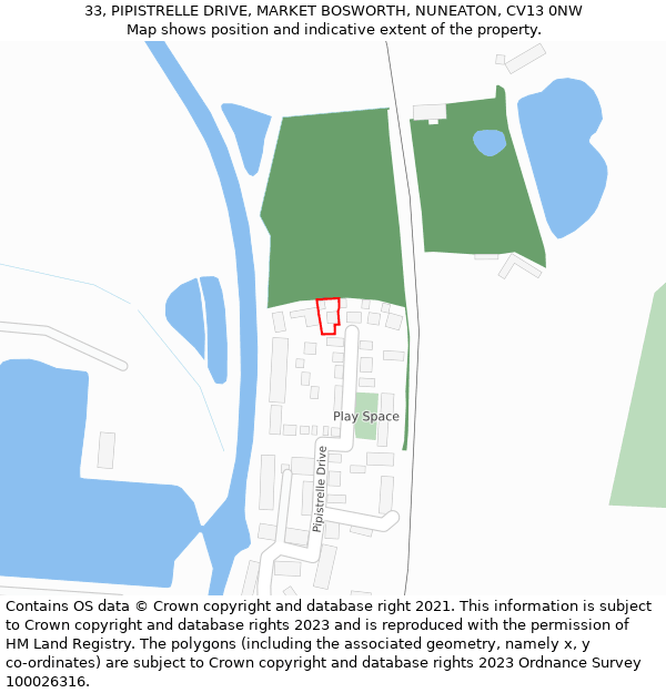 33, PIPISTRELLE DRIVE, MARKET BOSWORTH, NUNEATON, CV13 0NW: Location map and indicative extent of plot