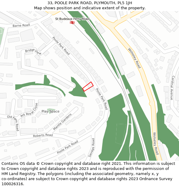 33, POOLE PARK ROAD, PLYMOUTH, PL5 1JH: Location map and indicative extent of plot