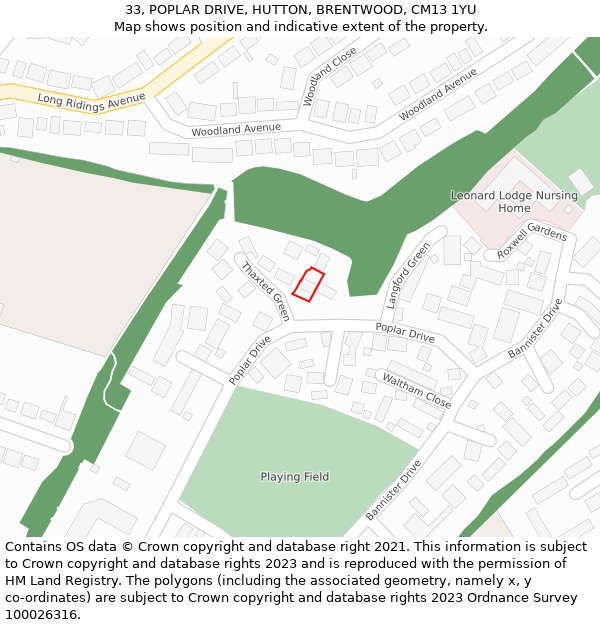 33, POPLAR DRIVE, HUTTON, BRENTWOOD, CM13 1YU: Location map and indicative extent of plot