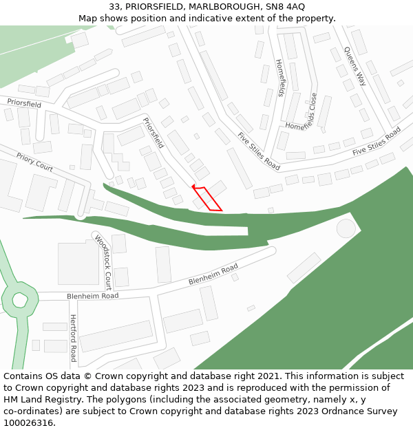33, PRIORSFIELD, MARLBOROUGH, SN8 4AQ: Location map and indicative extent of plot