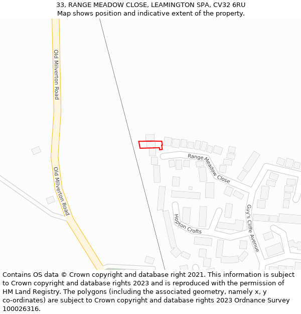 33, RANGE MEADOW CLOSE, LEAMINGTON SPA, CV32 6RU: Location map and indicative extent of plot