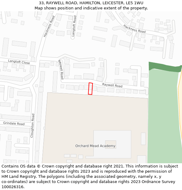 33, RAYWELL ROAD, HAMILTON, LEICESTER, LE5 1WU: Location map and indicative extent of plot