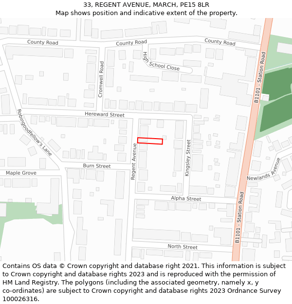 33, REGENT AVENUE, MARCH, PE15 8LR: Location map and indicative extent of plot