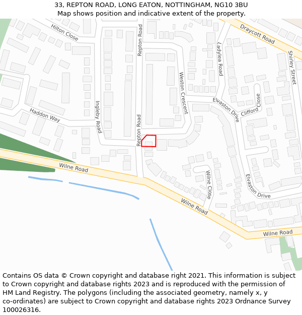 33, REPTON ROAD, LONG EATON, NOTTINGHAM, NG10 3BU: Location map and indicative extent of plot