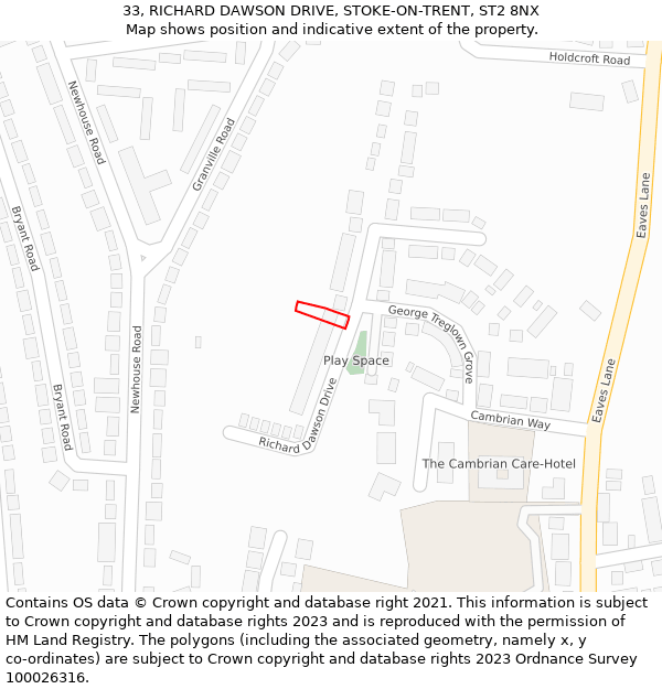 33, RICHARD DAWSON DRIVE, STOKE-ON-TRENT, ST2 8NX: Location map and indicative extent of plot