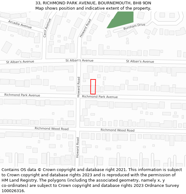 33, RICHMOND PARK AVENUE, BOURNEMOUTH, BH8 9DN: Location map and indicative extent of plot