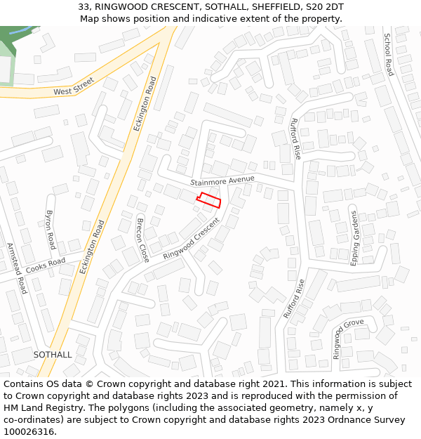 33, RINGWOOD CRESCENT, SOTHALL, SHEFFIELD, S20 2DT: Location map and indicative extent of plot