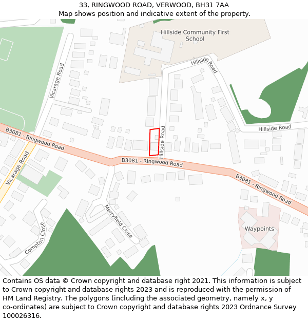 33, RINGWOOD ROAD, VERWOOD, BH31 7AA: Location map and indicative extent of plot
