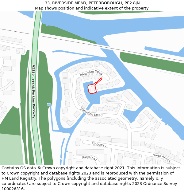 33, RIVERSIDE MEAD, PETERBOROUGH, PE2 8JN: Location map and indicative extent of plot