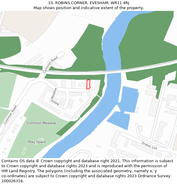 33, ROBINS CORNER, EVESHAM, WR11 4RJ: Location map and indicative extent of plot