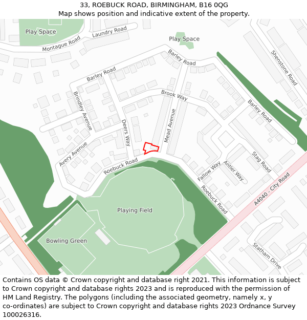 33, ROEBUCK ROAD, BIRMINGHAM, B16 0QG: Location map and indicative extent of plot