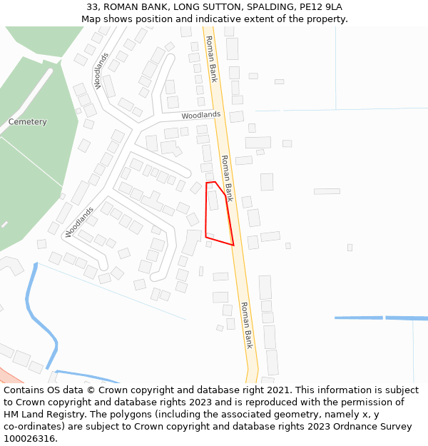 33, ROMAN BANK, LONG SUTTON, SPALDING, PE12 9LA: Location map and indicative extent of plot