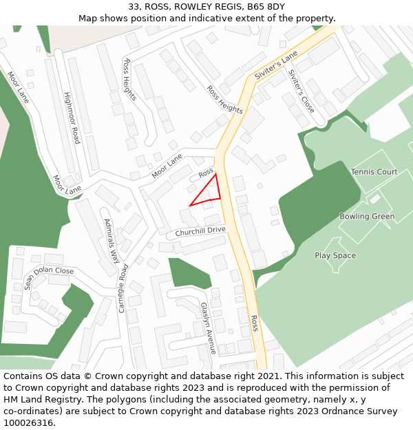 33, ROSS, ROWLEY REGIS, B65 8DY: Location map and indicative extent of plot