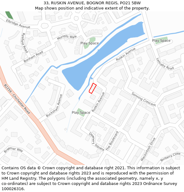 33, RUSKIN AVENUE, BOGNOR REGIS, PO21 5BW: Location map and indicative extent of plot