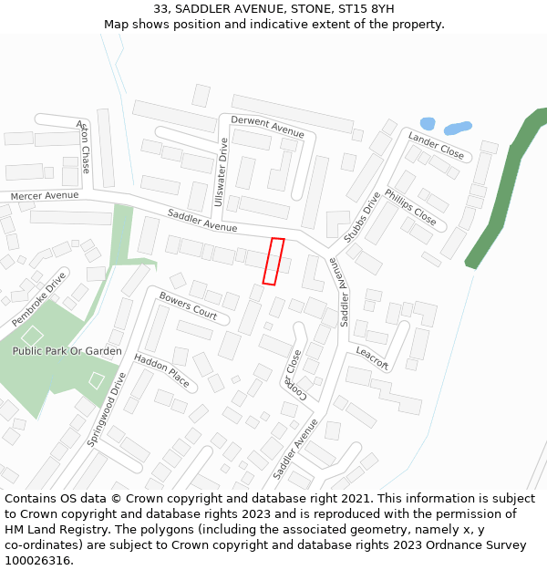 33, SADDLER AVENUE, STONE, ST15 8YH: Location map and indicative extent of plot