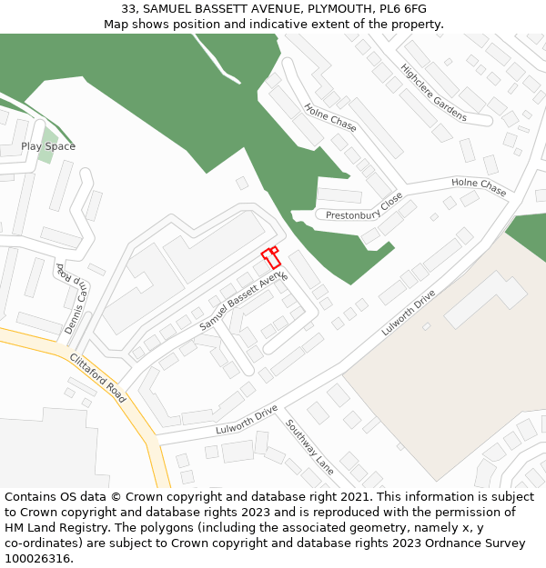 33, SAMUEL BASSETT AVENUE, PLYMOUTH, PL6 6FG: Location map and indicative extent of plot