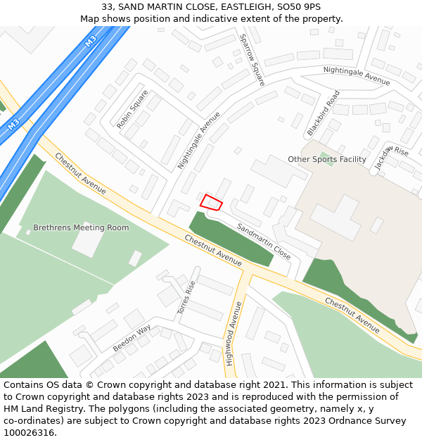 33, SAND MARTIN CLOSE, EASTLEIGH, SO50 9PS: Location map and indicative extent of plot