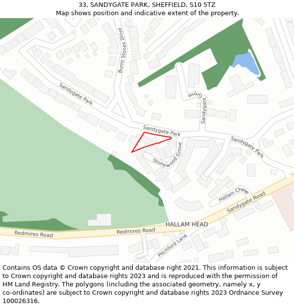 33, SANDYGATE PARK, SHEFFIELD, S10 5TZ: Location map and indicative extent of plot